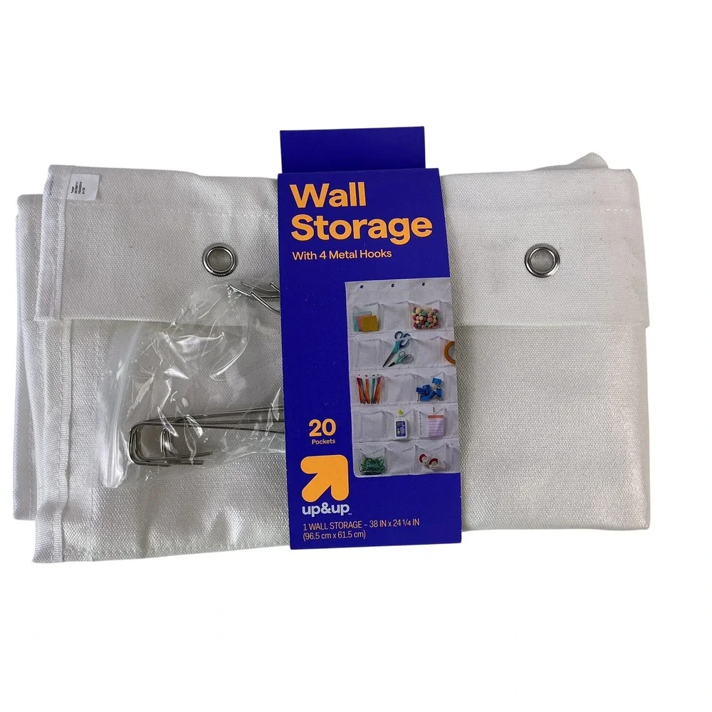 up & up White Fabric Wall Storage Organizer 20 Pockets 38x24 with 4 Metal Hooks